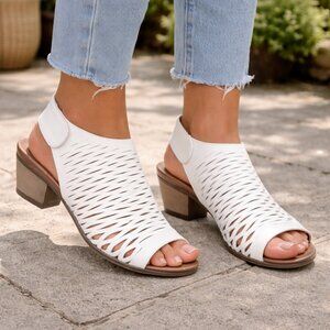 Bueno Lacey White Cutout Block Heel Sandals | Leather | EU 36